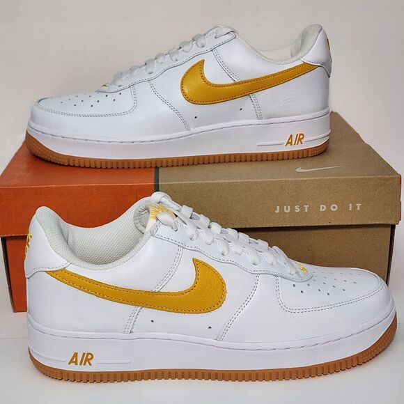 Nike Air Force 1 Low Retro QS Shoes Sz 9 "Waterproof" White Gold FD7039-100 NEW - Picture 1 of 10